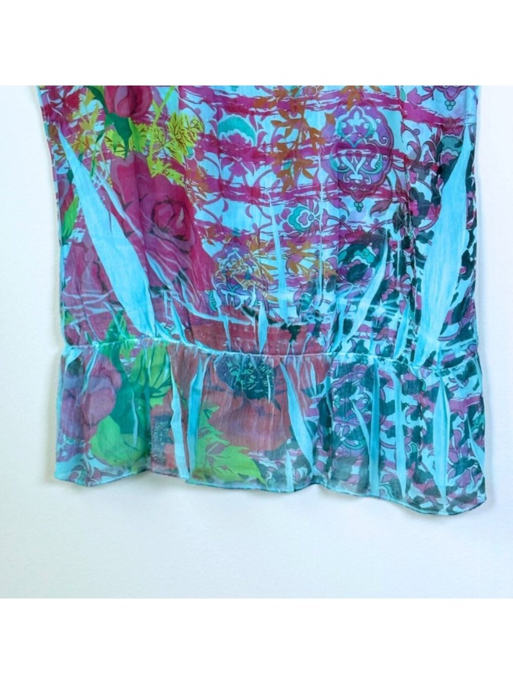 Vintage Y2K Rocker Girl Sheer Floral Tunic Top Keyhole Retro Gyaru Boho Fairy - Picture 8 of 9